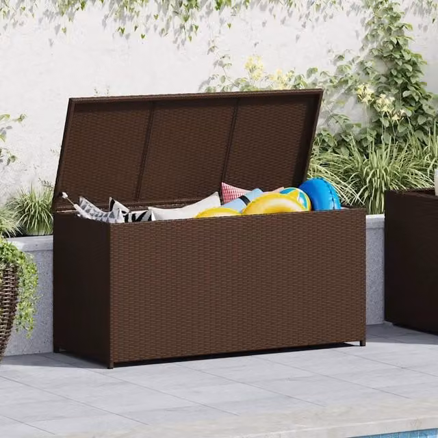 Baule da Giardino-Cassa da giardino Marrone 120x50x60 cm in Polyrattan