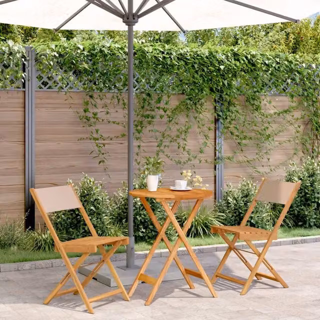 Set da Bistrot vidaXL in Legno di Acacia e Tessuto Beige, 3 Pezzi per Giardino e Terrazzo