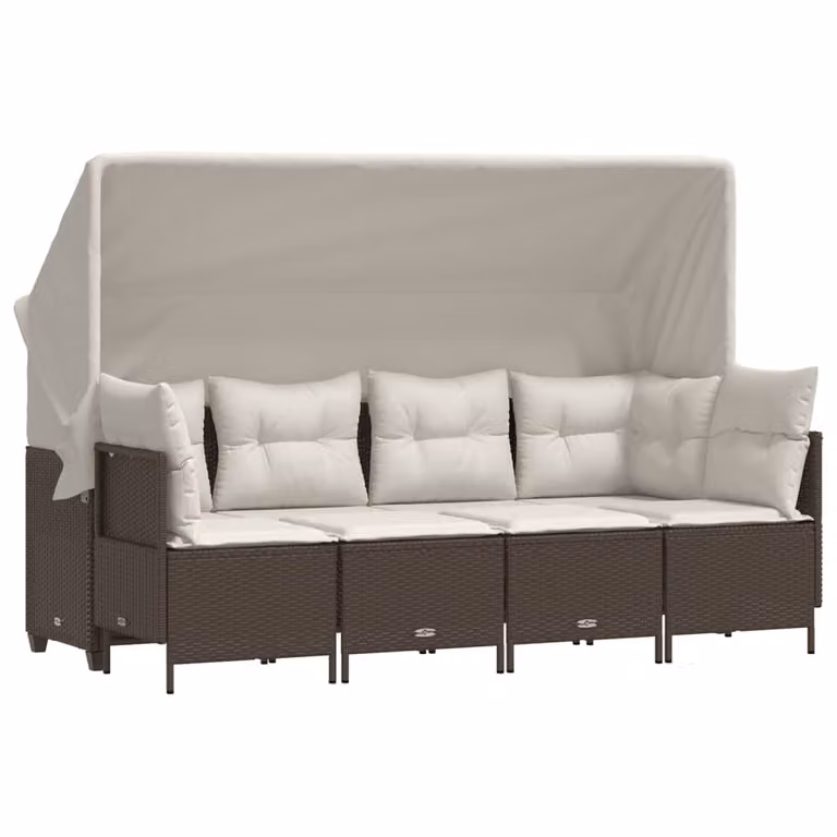 Set Divano da Giardino 5 pz con Cuscini Marrone in Polyrattan