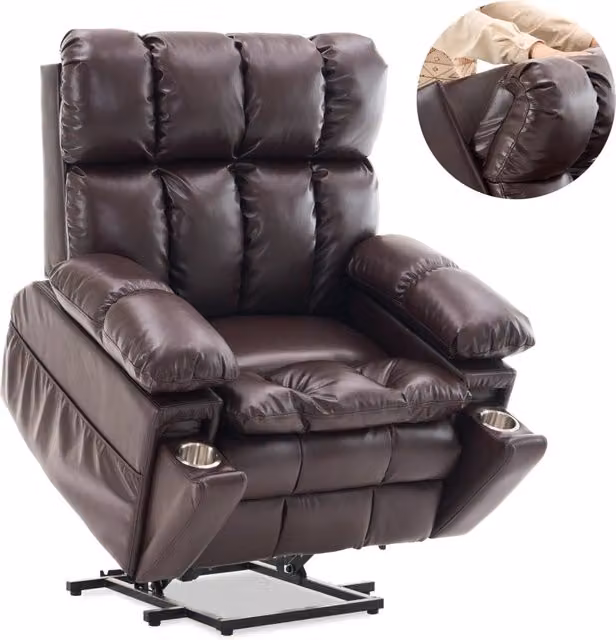 Poltrona relax elettrica OKWISH con funzione alzapersona, massaggio e riscaldamento, rivestimento in flanella marrone e telecomando, L: 109 cm, P: 107 cm, H: 109 cm – 1