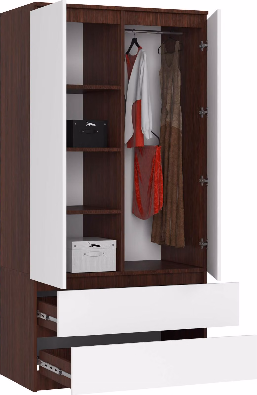 Armadio S90 da 90 cm, guardaroba a 2 ante e 2 cassetti, altezza 180 cm, CLP