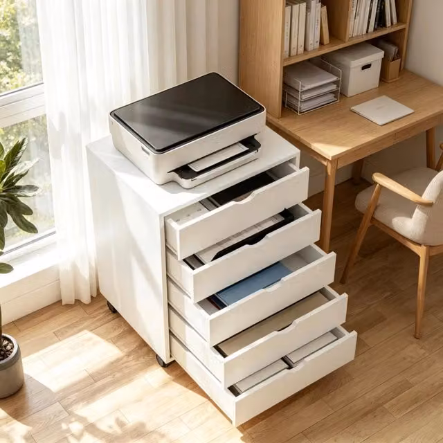 Mobiletto ufficio con ruote, 5 cassetti, per documenti e materiale, pratico armadio storage per ufficio e home office (solo mobiletto)