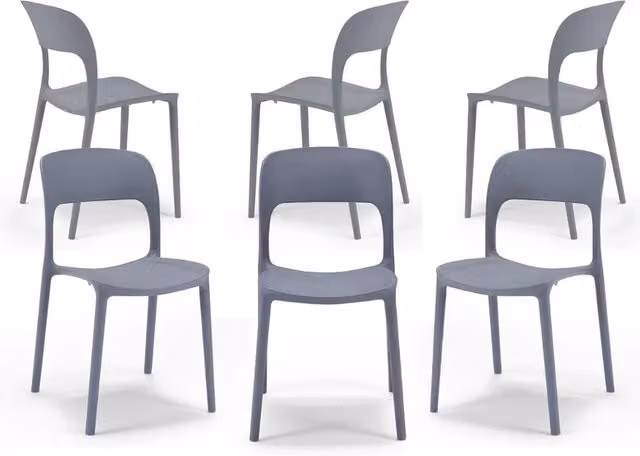 Set 6 sedie in polipropilene KATE, impilabile, resistente ai raggi UV, design moderno, ideale per sala da pranzo, cucina, sala d’attesa, bar, ristoranti o da esterno, colore Grigio Asfalto