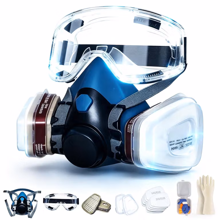 Maschera respiratoria riutilizzabile con occhiali e filtro – per polveri e gas