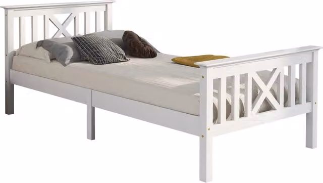 Letto Singolo 90×200 cm; 1 Posto con Testiera a X; senza Materasso; in Legno Massello; Bianco