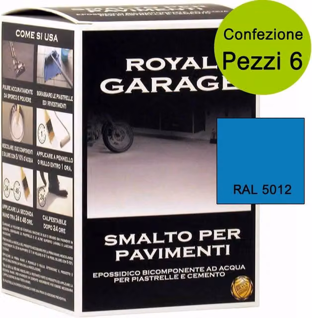 Multipack da 6 pezzi di smalto Brava Royal Garage azzurro RAL 5012 per pavimenti e piastrelle, base all'acqua, 750 ml per confezione