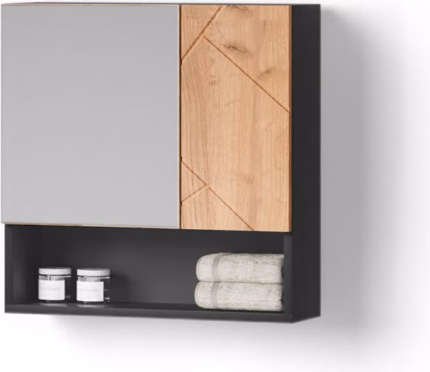 Specchio contenitore bagno Livinity Ronco Rovere dorato/antracite 54 x 55 cm, Model 52645