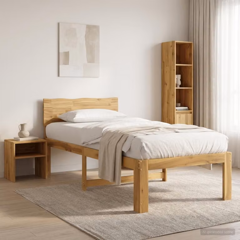 Letto Singolo con Testiera ROSTOCK vidaXL in Legno di Acacia Bianco L/P/H: 90 x 200 x 205,5 cm