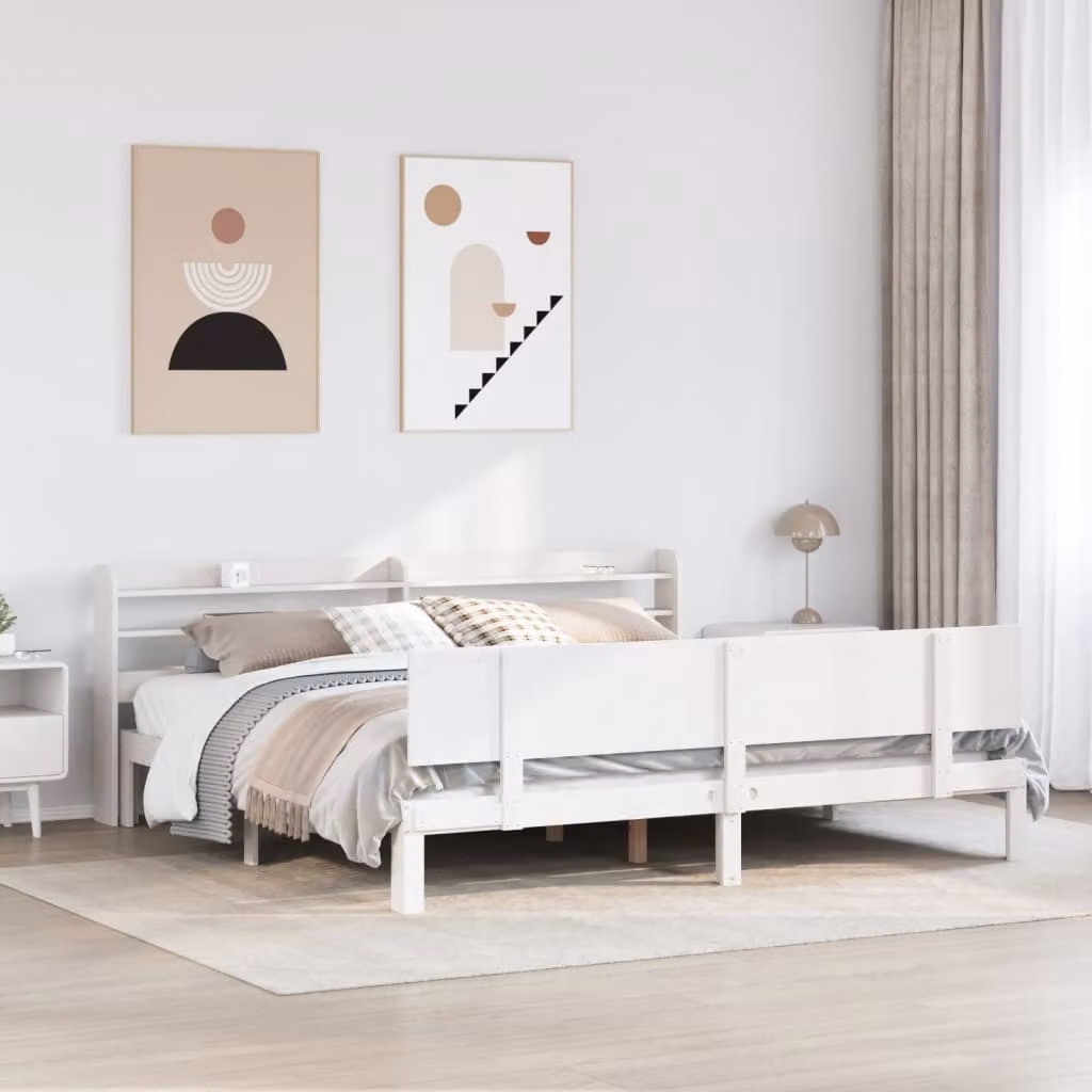 vidaXL Letto con Testiera in Legno di Pino Rustico Bianco 200 x 200 cm – 1