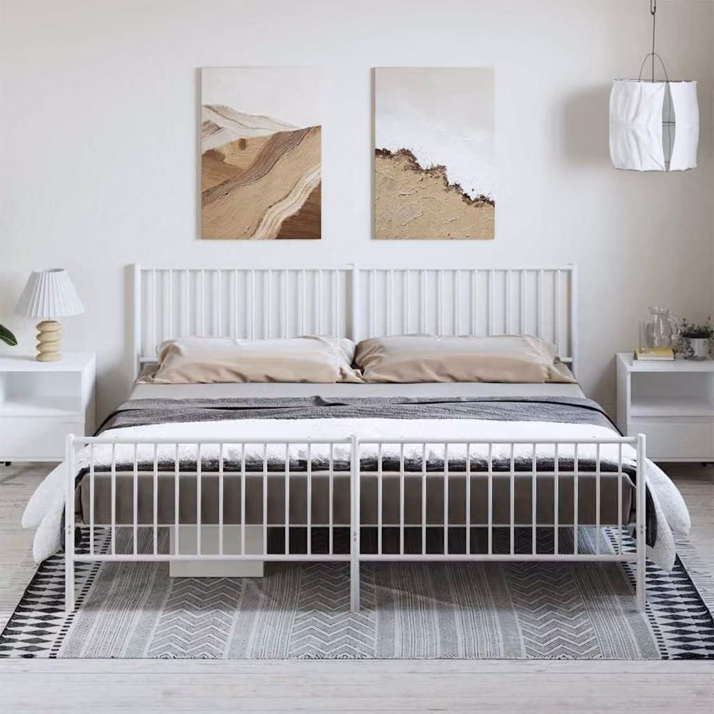 vidaXL Giroletto con Testiera e Pediera in Metallo Bianco L: 198 cm, P: 207 cm, H: 90,5 cm