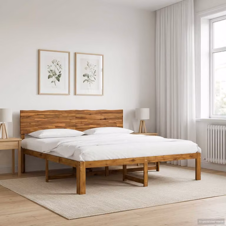 Letto matrimoniale con testiera vidaXL ROSTOCK in legno di acacia naturale, L/P/H: 200 x 200 x 140 cm