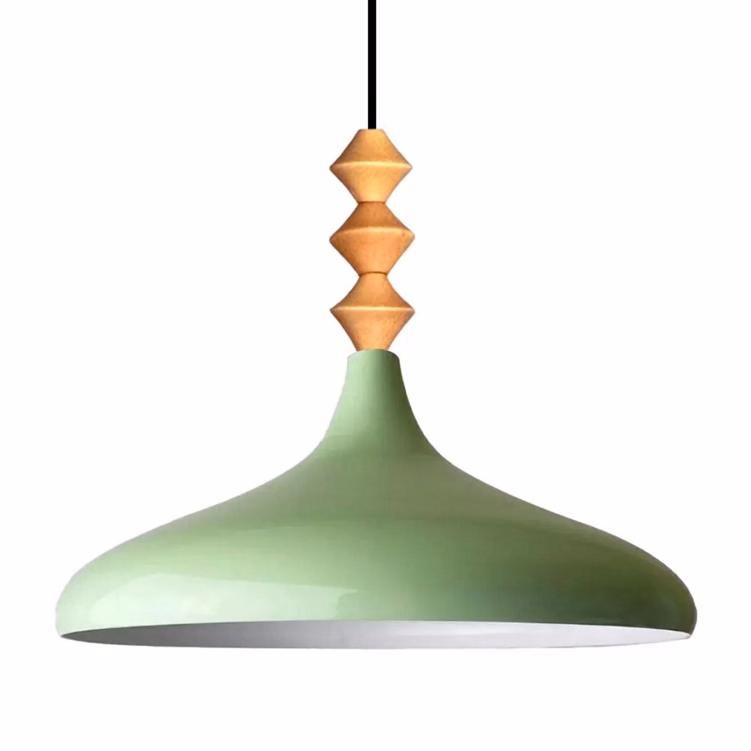 Champion Q lampadario singolo in legno, luce a sospensione verde menta