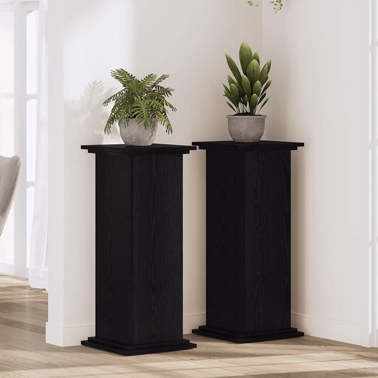 vidaXL Supporto per piante in legno MDF nero L/P/H: 33 x 33 x 80 cm