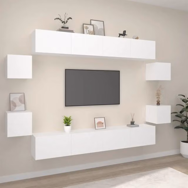Set di mobili porta TV vidaXL in legno multistrato bianco per soggiorno, 8 pezzi – 1