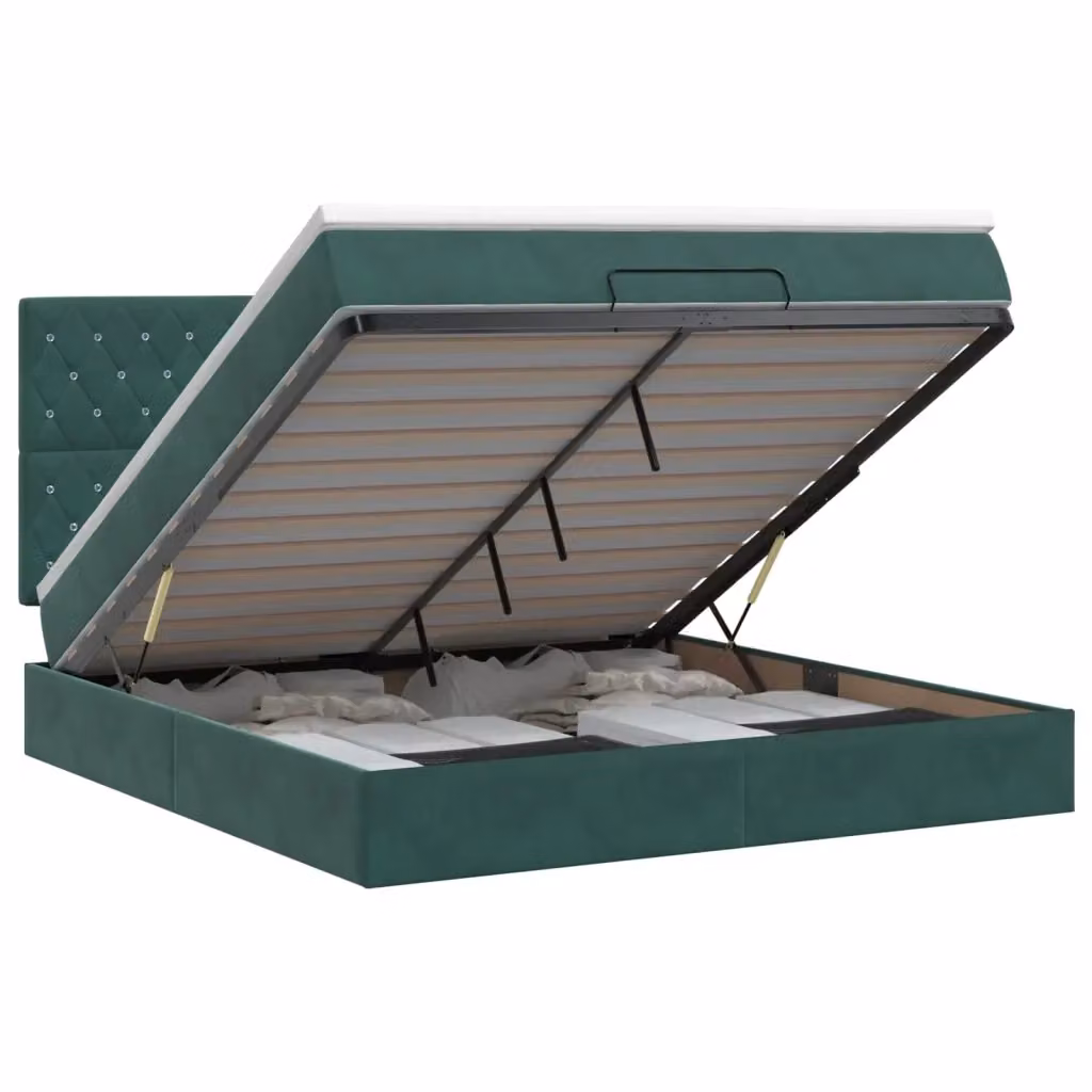 Letto ottomano moderno vidaXL in velluto verde con contenitore a sollevamento L: 180 cm, P: 200 cm, H: 88 cm – 2