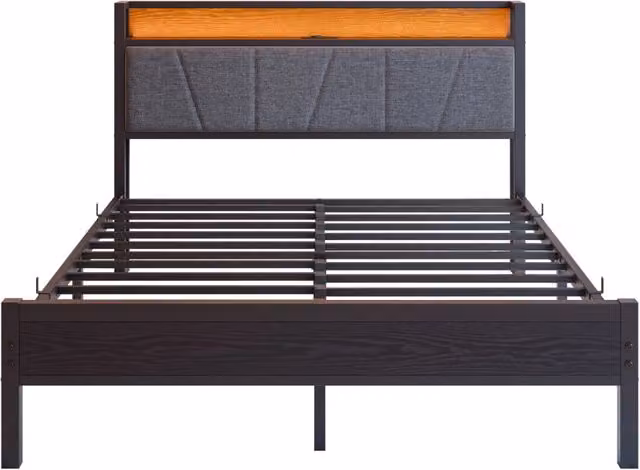 Struttura Letto 140x200 cm con LED, Testiera con Porta USB, Supporto a Doghe in Metallo Resistente, Montaggio Facile