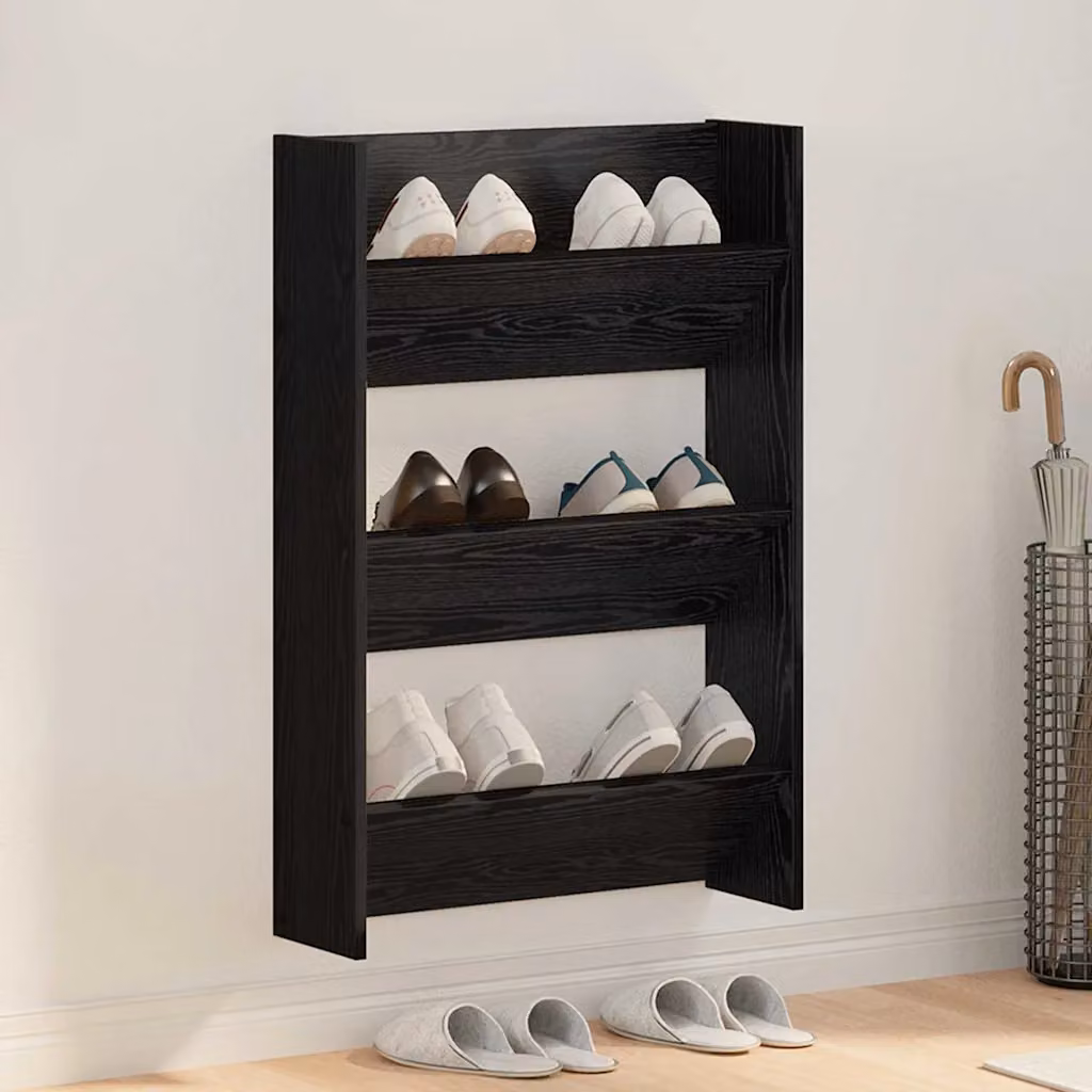 Scarpiera moderna vidaXL in legno e MDF nero con ripiani piatti L/P/H: 60 x 18 x 90 cm