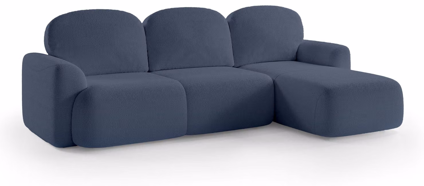 Divano a tre posti con funzione letto, modello Bulu, colore blu navy, con finitura effetto polvere