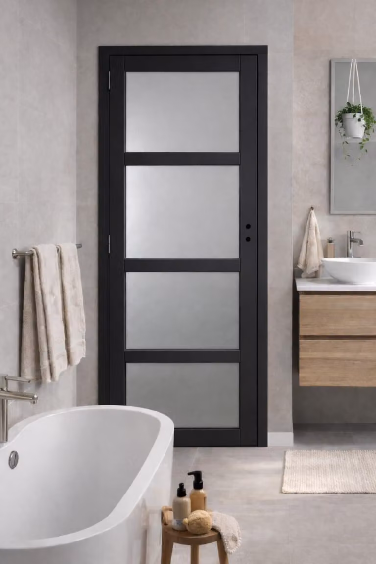 Bloc Porta Telia Nero Vetrato H204 x L73 cm, lato tavola P. destro, GD MENUISERIES