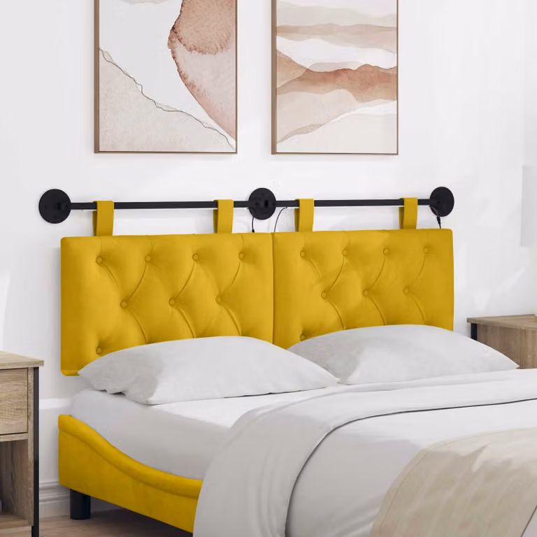Testiera sospesa vidaXL in velluto giallo con illuminazione integrata L: 150 cm, H: 71 cm, P: 55 cm
