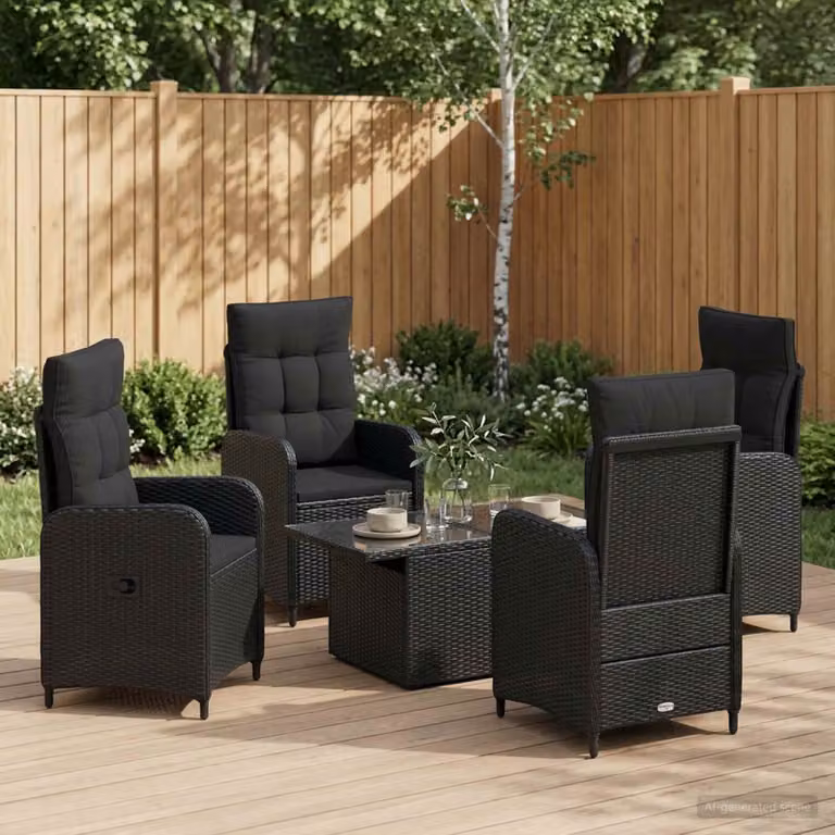 Set da pranzo per esterni vidaXL in polyrattan nero, 5 pezzi