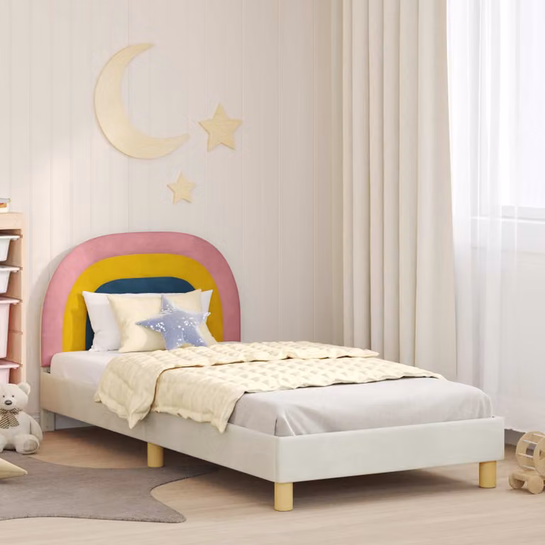 Struttura letto per bambini vidaXL in velluto beige con testata, L 80 x P 200 cm