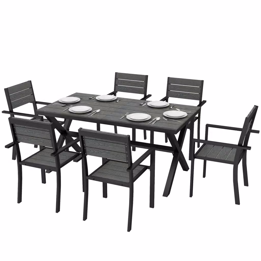 Set da Giardino Minimal di 7 Pezzi in Polyrattan e Alluminio Grigio – 2