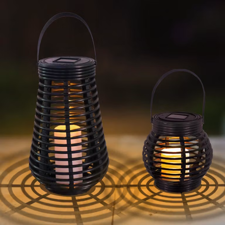 Lanterne solari, aspetto rattan, luce bianco caldo, set da 2, impermeabili