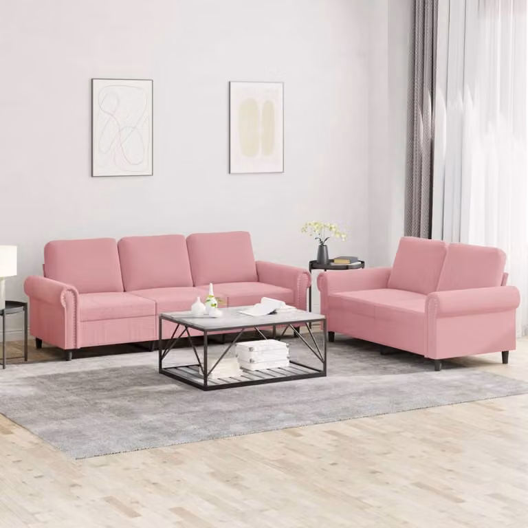 Maison Exclusive - Set divano a 2 posti con cuscini in velluto rosa