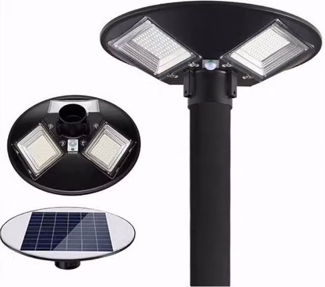 Trade Shop Lampione Led Solare con Pannello, Sensore di Movimento e Telecomando, IP65, Colore Nero, Luce Bianca Fredda 7000K