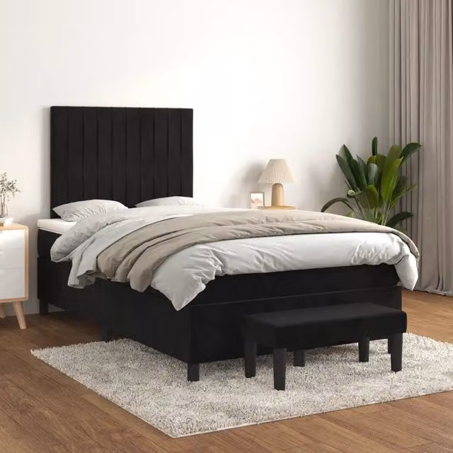Letto Ibrido vidaXL con Giroletto a Molle e Materasso in Velluto Nero, L/P/H: 120 x 200 x 128 cm – 1