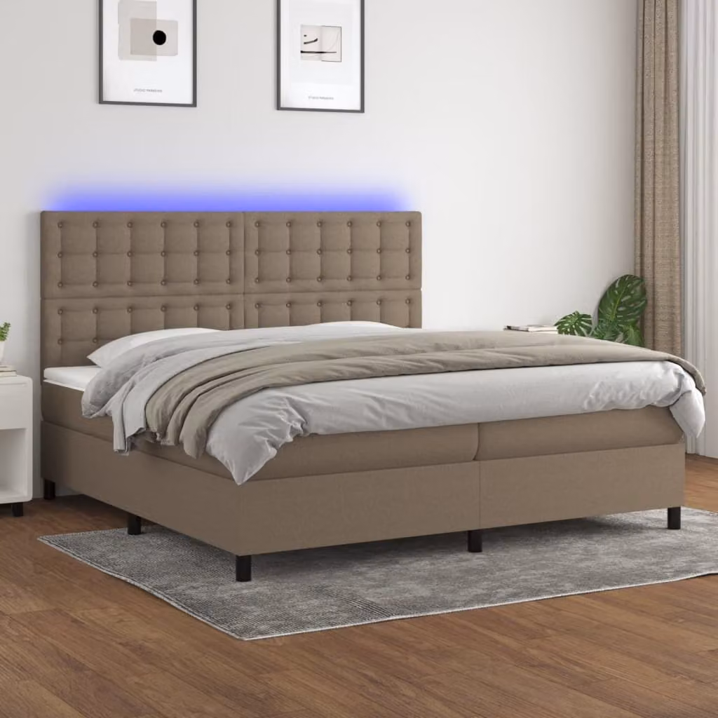 Maison Exclusive - Letto a Molle Materasso e LED tortora 200x200cm in Tessuto