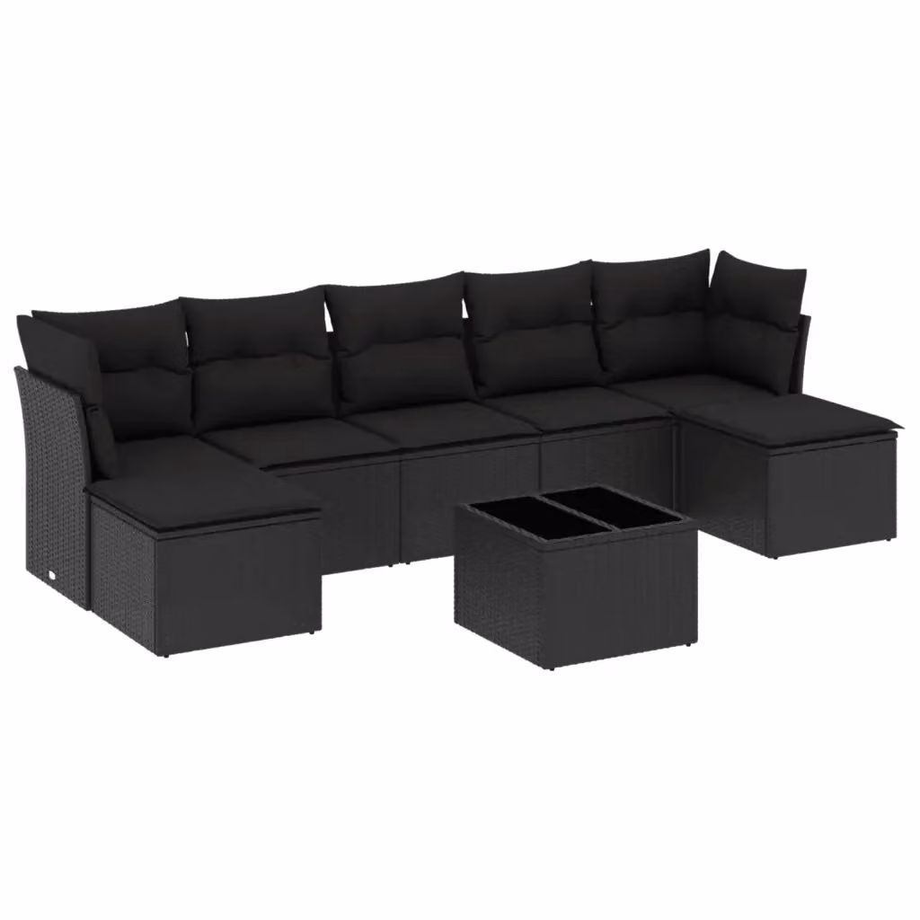 vidaXL Set Divani da Giardino 8 pz in Polyrattan Nero con Cuscini e Tavolino da Esterno – 2