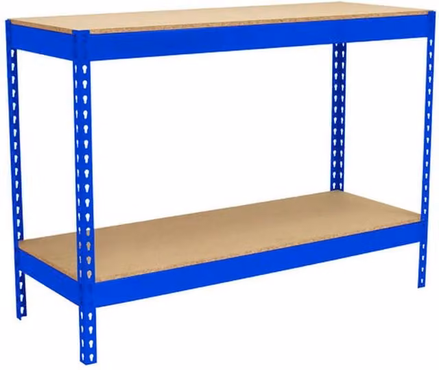 Banco tavolo da lavoro in metallo Simon Rack senza viti colore blu/legno 900x1200x450 mm Made in Spain