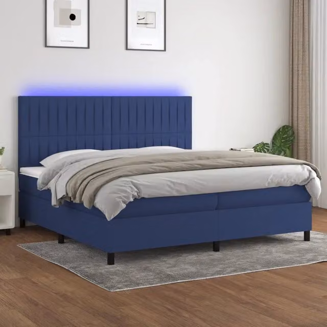 Letto Ibrido con Materasso a Molle Insacchettate e Illuminazione LED vidaXL, Colore Blu e Bianco, L/P/H: 200 x 200 x 203 cm – 1