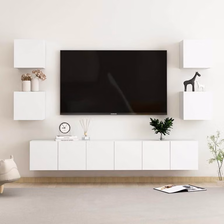 vidaXL Set di Mobili Porta TV Moderno da Parete in Legno Multistrato Bianco Opaco