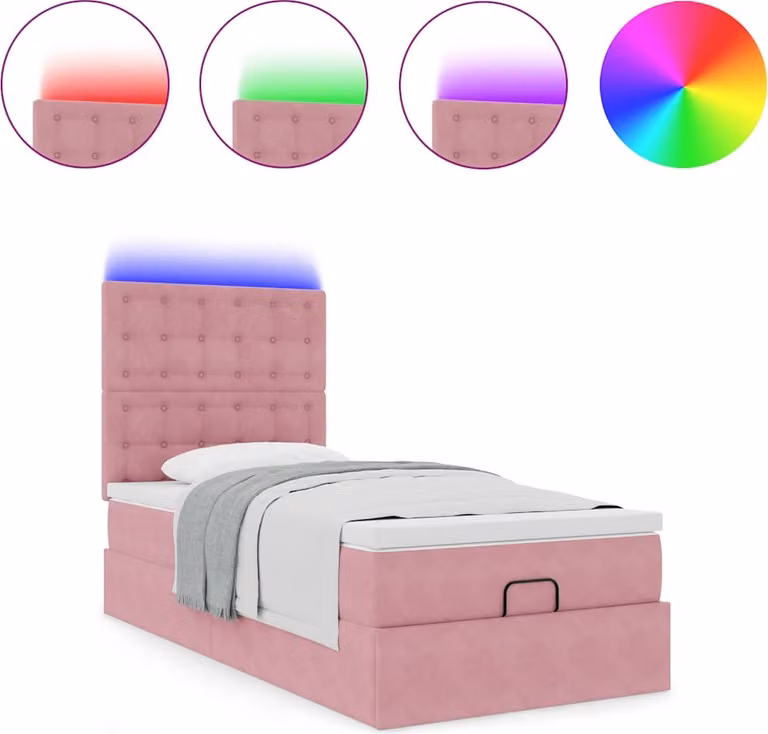 Struttura Letto Pouf con Materassi Rosa 90x190 cm in Velluto