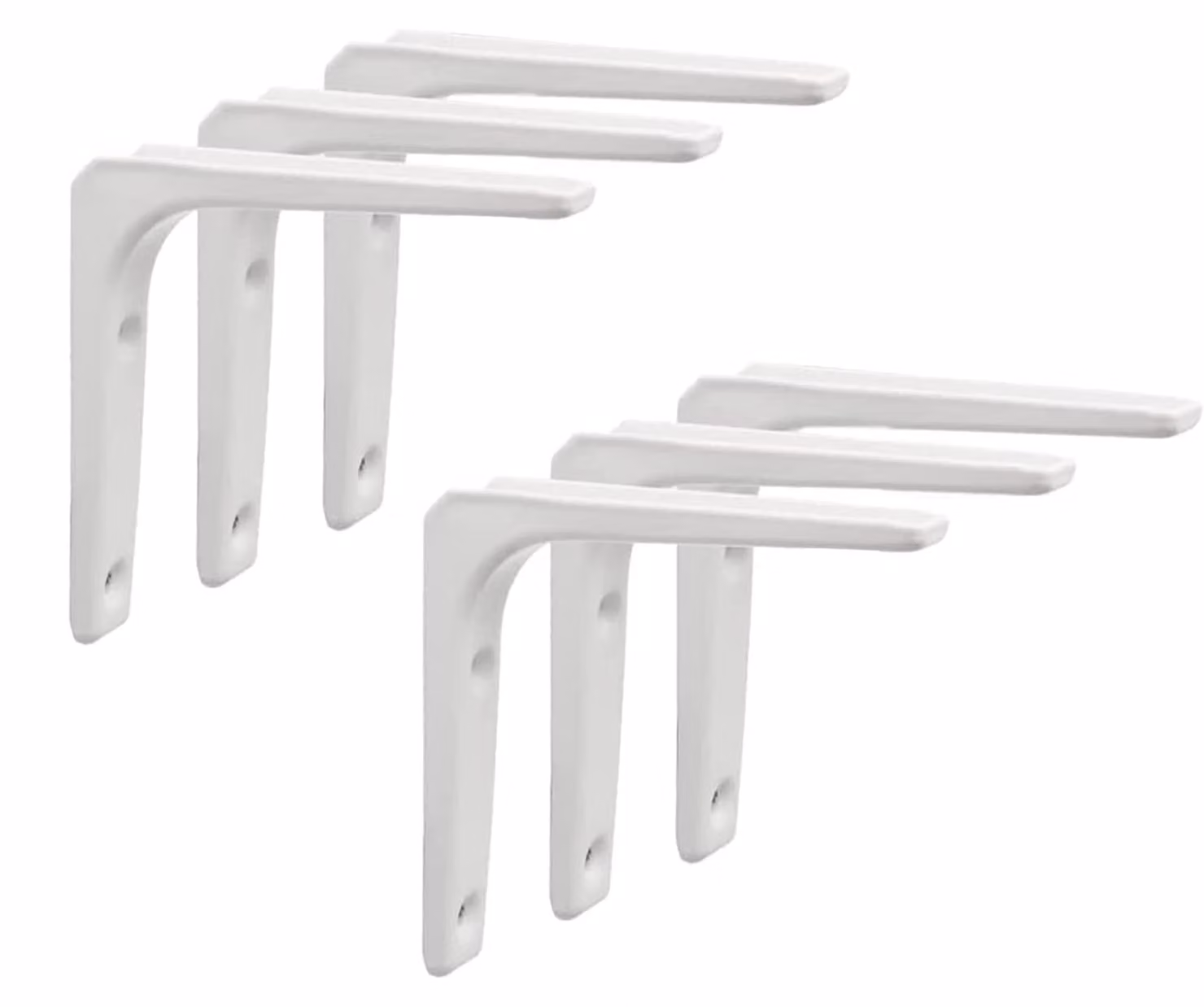 6 staffe angolari bianche a forma di L, dimensioni 100 x 100 mm, complete di viti e tasselli, per scaffali in legno