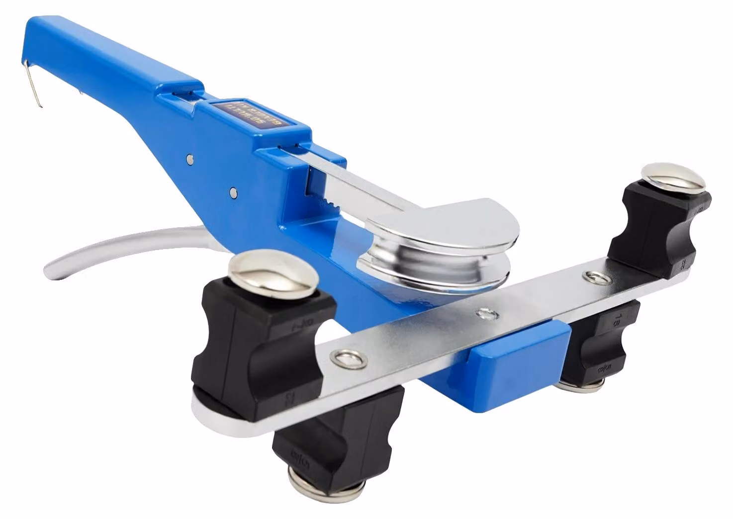 Macchina piegatrice manuale, 7 teste piegatrici, impugnatura ergonomica per un utilizzo con una sola mano, elemento riscaldante blu
