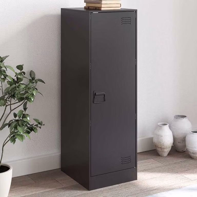 Credenza moderna vidaXL in metallo nero opaco, sospesa, L/P/H: 34,5 x 39 x 107 cm