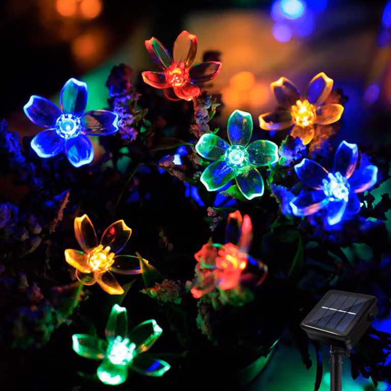 Catena luminosa solare, 8 metri, 40 LED, motivo floreale, 8 modalità, resistente alle intemperie