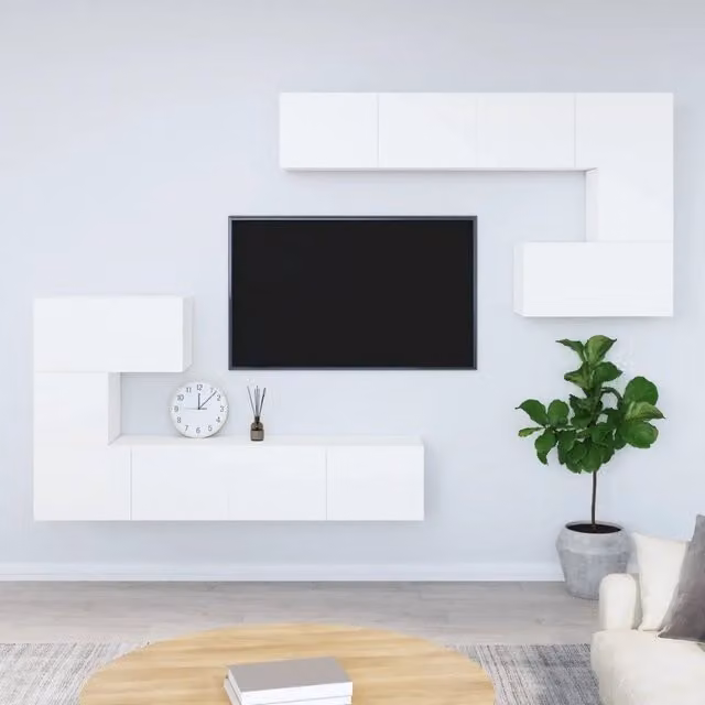 Mobile Porta TV a Parete vidaXL Bianco in Legno in Stile Classico