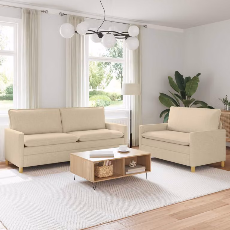 Set di 2 divani moderni vidaXL in tessuto beige con struttura in metallo per il tuo soggiorno