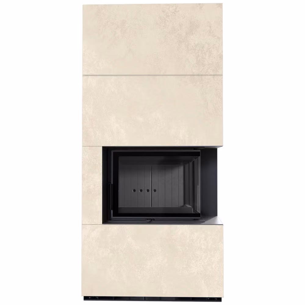 KRATKI FLOKI BOX Kit camino destro 8 kW Ø 160 quarzo sinterizzato OXIDE BIANCO rivestimento nero