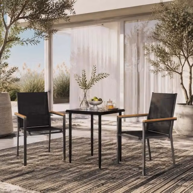 Garden Chairs, 2 Pieces, Black, 55x61.5x90 Cm, Textilene And Steel