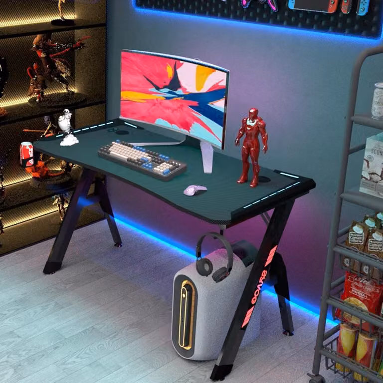 Scrivania per computer Scrivania per PC Scrivania per videogiochi Scrivania per videogiochi RGB Scrivania per videogiochi 120*60*73cm Nero 【HWSJ2568-HEI】