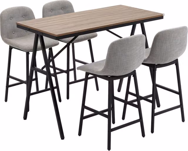 Set Tavolo da Bar Alto con 4 Sgabelli Imbottiti Girevoli Gambe in Acciaio 120x60x91cm Grigio Design Moderno per Cucina