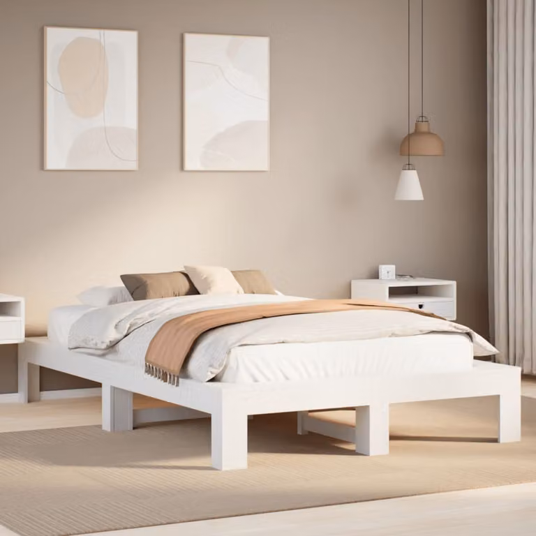 Letto singolo vidaXL in legno massello di pino bianco lacquered L/P/H: 190 x 135 x 165,5 cm
