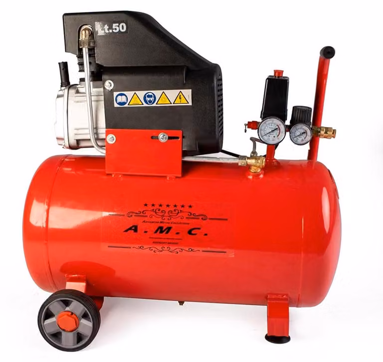 Compressore d'aria elettrico - Serbatoio da 50 litri - Potenza di 2 cavalli - Pressione massima di esercizio di 8 bar - Compressore coassiale - Colore: rosso - Adatto per garage e officine