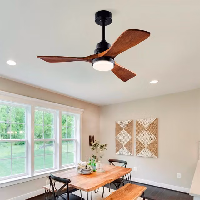 Ventilatore da soffitto con luce nero e noce scuro, motore DC reversibile, telecomando a 6 velocità e timer, diametro 106,68 cm